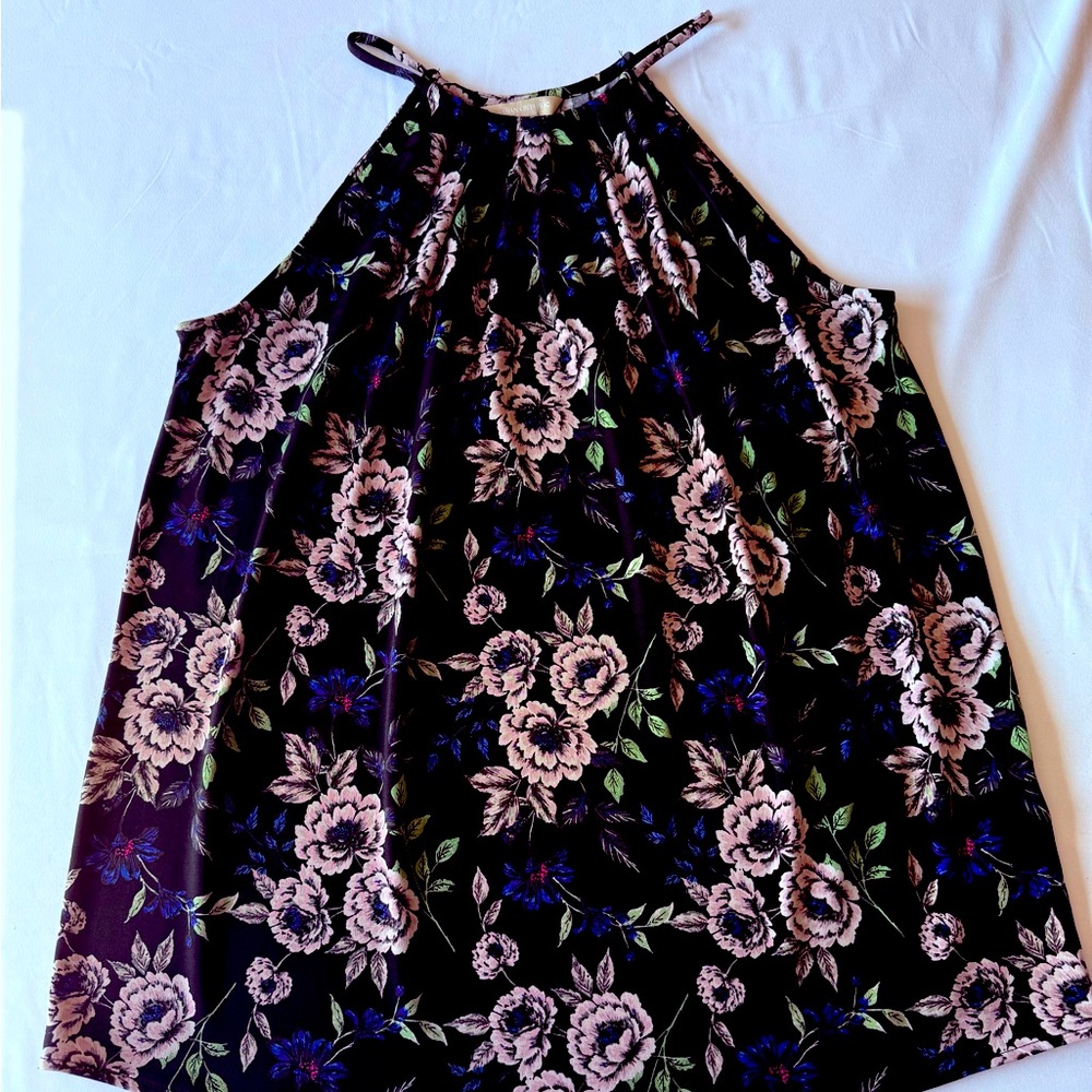 Banana Republic Floral Top with Black and Blue Accents Medium M flattering EUC
